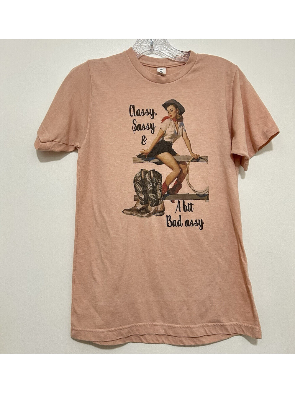 Tultex 241 Pink Pin-Up Western Cowgirl Graphic Tee Crew Neck Short Sleeve S